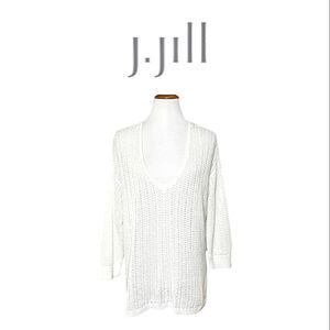 Nwot J. JILL White Crochet Open Knit Lightly Summer Sweater M